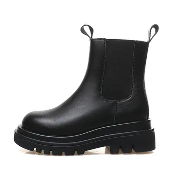 marca mulher designer de moda de luxo de festa boate vestido de chelsea boots preto plataforma sapatos de couro de vaca de inicialização meninas tornozelo botas 2