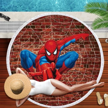 Marvel Homem Aranha desenhos animados Verão Toalha de Banho 150cm Redondo e Macio Toalha de Praia Férias de Yoga Rastreamento de toalha de Piquenique Crianças Menino de Presente 5