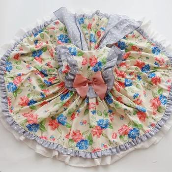 Menina espanhol Vestido de Princesa Lolita flor funda borboleta Vestido de Princesa 2-piece Set + shorts 1