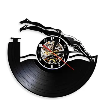 Mergulho Relógio de Parede Moderno de Corte a Laser de Vintage disco de Vinil Pendurado na Parede Assistir Nadador Decoração da Casa Para a Natação Amante Idéia de Presente