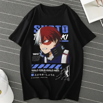 Meu Herói Academia Anime T-Shirt Shoto Todoroki Camiseta Vintage Camiseta Punk Tee Boku no Herói Academia Unisex Camiseta de Manga T-shirts 1