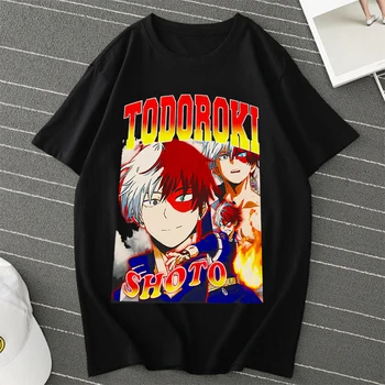 Meu Herói Academia Anime T-Shirt Shoto Todoroki Camiseta Vintage Camiseta Punk Tee Boku no Herói Academia Unisex Camiseta de Manga T-shirts 2