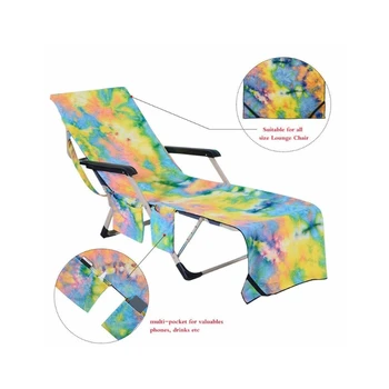 Microfibra Gradiente de Impressão Praia Espreguiçadeira Tampa da Cadeira, com Bolsos Laterais Sem Correr Seca Rápido, Toalha de Banho para Espreguiçadeira de Piscina 3