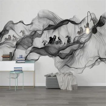 Milofi personalizados grande personalidade de parede de pano novo Chinês dispõe de pintura a tinta de fumaça oito cavalos imagem de plano de fundo do papel de parede mural