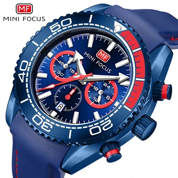 MINI FOCUS Azul Relógio do Esporte para Homens Chique Multifunções Sub-Mostradores de Calendário do Interior de Luxo, Relógios Pulseira de Silicone Mãos Luminosas Novo 0
