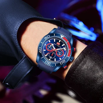 MINI FOCUS Azul Relógio do Esporte para Homens Chique Multifunções Sub-Mostradores de Calendário do Interior de Luxo, Relógios Pulseira de Silicone Mãos Luminosas Novo 3