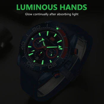 MINI FOCUS Azul Relógio do Esporte para Homens Chique Multifunções Sub-Mostradores de Calendário do Interior de Luxo, Relógios Pulseira de Silicone Mãos Luminosas Novo 4