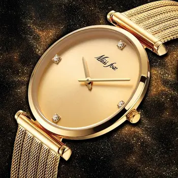Missfox de Aço Inoxidável, Ouro, Diamante, Pulseira de Relógio de Presentes para Mulheres Minimalista do Designer da Marca de Luxo, Mulheres Relógios