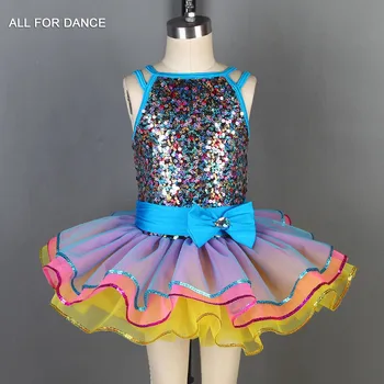 Misto de cores de lantejoulas Corpete com tule cor de Ballet tutu de ballet crianças trajes de dança tutu de Desempenho dancewear tutu