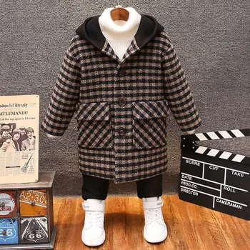 Moda 2020 Outono Inverno Engrossar Grade Jaquetas De Agasalho De Lã Casaco Menino Crianças Vestuário 2 Cores Para A Idade De 2 A 12 Anos