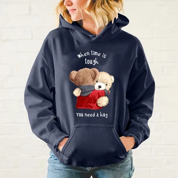 Moda Bonito dos desenhos animados Abraço de Urso de Pelúcia Casaco de Outono/Inverno Espessamento Plus-size Homens e Mulheres Hoodies Amantes Capuz S-4XL 2