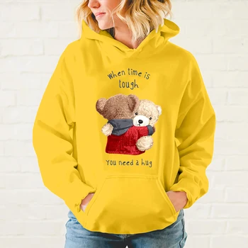 Moda Bonito dos desenhos animados Abraço de Urso de Pelúcia Casaco de Outono/Inverno Espessamento Plus-size Homens e Mulheres Hoodies Amantes Capuz S-4XL 3