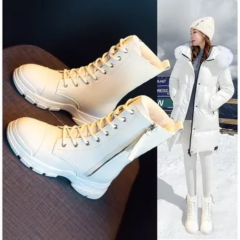 Moda botas femininas 2021 inverno nova grossa com solado confortável e casual botas de cabeça redonda de cor sólida do lado do zíper Martin botas para mulheres