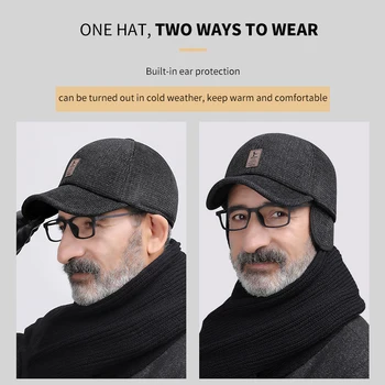 Moda De Inverno, Boné De Beisebol Para Homens Com Earflaps Quente Chapéu De Homem Engrossar Snapback