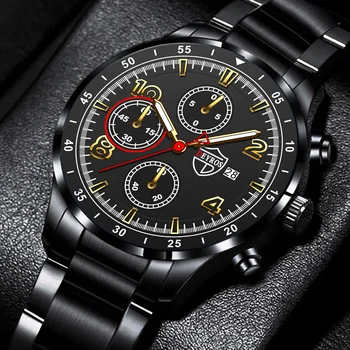 Moda de luxo Mens Watchs para os Homens de Negócios de Aço Inoxidável do Relógio de Pulso de Quartzo Calendário Luminoso do Relógio de Homem de Esportes de Relógio de Couro