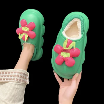 Moda Flor Baotou Baoheel Mulheres Desgaste De Inverno Coreano Versão Plus Veludo Casual Home De Espessura Inferior Quente Impermeável Sapatos De Algodão