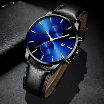 Moda Mens Relógios de Luxo, Homens de Negócios Casual relógio de Pulso de Quartzo Calendário Masculino Esportes de Couro Luminoso do Relógio relógio masculino