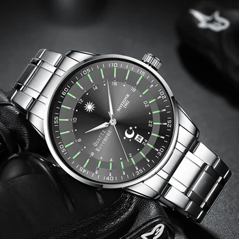 Moda Mens Relógios De Luxo, Homens De Negócios Impermeável Esportes De Aço Inoxidável De Quartzo Relógio De Pulso Calendário Do Homem Casual Luminoso Do Relógio