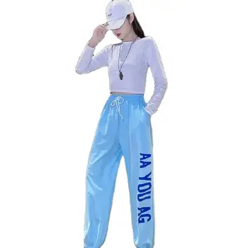 Moda, Mulher de Calças de Hip-Hop Calça com Roupas femininas 2022 Solta Novas Cores Fluorescentes Casual Calças Carta Feixe de Calças