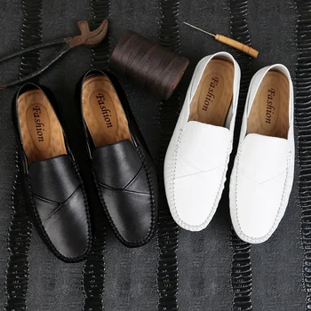 Moda sapatos de homem de 2019 a primavera e o outono sem atacadores leve exterior casual branco mocassins de condução sapatos de tamanho grande, 45