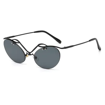 Moda sem aro Elipse Óculos de sol das Mulheres Dupla Ponte de Óculos Retro Óculos de sol de Luxo Designer de Óculos de Sol UV400 Vidro Tons 1