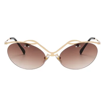 Moda sem aro Elipse Óculos de sol das Mulheres Dupla Ponte de Óculos Retro Óculos de sol de Luxo Designer de Óculos de Sol UV400 Vidro Tons 3