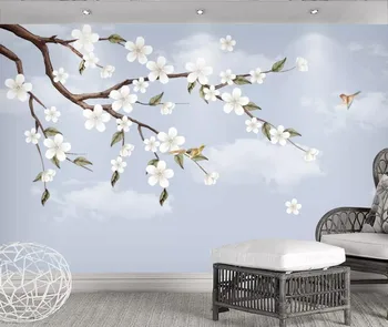 Moderno e contratados, pintados à mão, flores e pássaros bloom estilo Chinês novo plano de fundo pintura de decoração de parede
