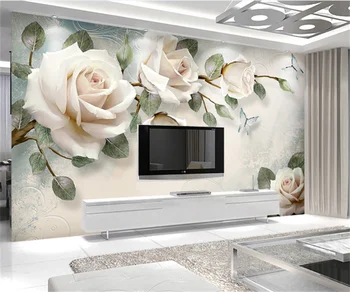 Moderno e minimalista pintados à mão pintura a óleo da flor de TV de parede foto mural de estilo Europeu, casa de família, papel de parede de fundo da foto