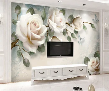 Moderno e minimalista pintados à mão pintura a óleo da flor de TV de parede foto mural de estilo Europeu, casa de família, papel de parede de fundo da foto 1