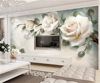 Moderno e minimalista pintados à mão pintura a óleo da flor de TV de parede foto mural de estilo Europeu, casa de família, papel de parede de fundo da foto 2