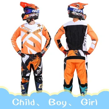 Motocross camisola e Calças de criança roupa infantil menino grande menina garoto estudante de corrida de terno conjunto de engrenagens Respirável Fora-de-estrada, BMX NOVO 5