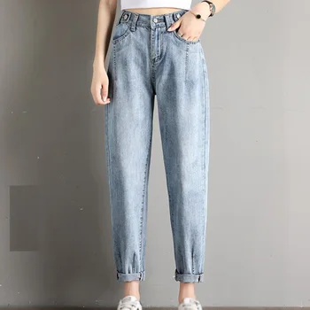 Mulher Mãe Jeans Mulher de Cintura Alta Jeans Folgada com Mulheres de Calça Azul Retro Senhoras de Verão Casual Jeans Calças das Mulheres