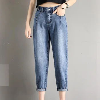 Mulher Mãe Jeans Mulher de Cintura Alta Jeans Folgada com Mulheres de Calça Azul Retro Senhoras de Verão Casual Jeans Calças das Mulheres 1