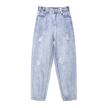 Mulher Mãe Jeans Mulher de Cintura Alta Jeans Folgada com Mulheres de Calça Azul Retro Senhoras de Verão Casual Jeans Calças das Mulheres 2