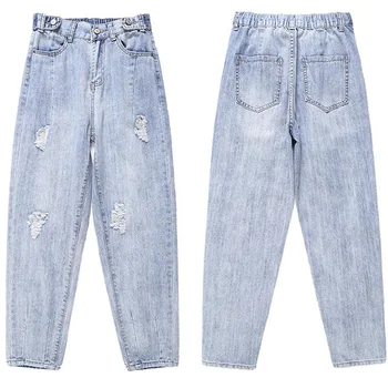 Mulher Mãe Jeans Mulher de Cintura Alta Jeans Folgada com Mulheres de Calça Azul Retro Senhoras de Verão Casual Jeans Calças das Mulheres 3