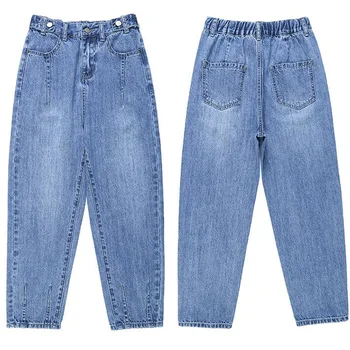 Mulher Mãe Jeans Mulher de Cintura Alta Jeans Folgada com Mulheres de Calça Azul Retro Senhoras de Verão Casual Jeans Calças das Mulheres 4