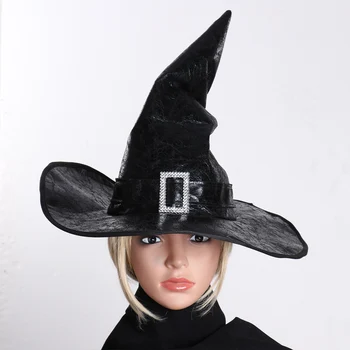 Mulheres Bruxa De Magia Chapéu Molhado Olhar De Patente De Couro Luvas De Comprimento Para O Halloween Apenas O Chapéu De Festa De Dança Acessórios Do Traje Cosplay