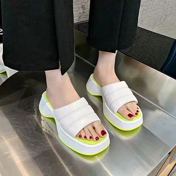 Mulheres Chinelos De Verão 2022 Plataforma De Cunhas De Meados De Saltos Laço Aberto Toe De Moda Chinelos De Quarto Praia Exterior Sapatos De Senhoras Zapatos De Muj 2