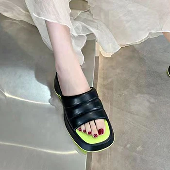 Mulheres Chinelos De Verão 2022 Plataforma De Cunhas De Meados De Saltos Laço Aberto Toe De Moda Chinelos De Quarto Praia Exterior Sapatos De Senhoras Zapatos De Muj 3