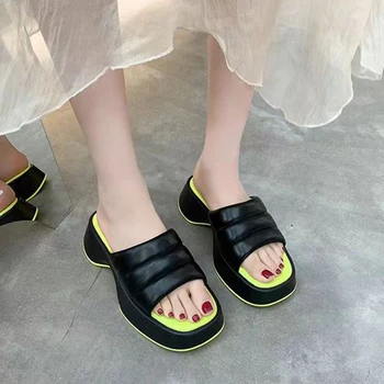 Mulheres Chinelos De Verão 2022 Plataforma De Cunhas De Meados De Saltos Laço Aberto Toe De Moda Chinelos De Quarto Praia Exterior Sapatos De Senhoras Zapatos De Muj 4