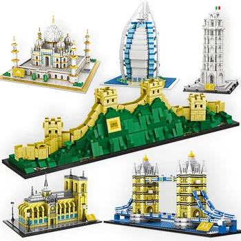 Mundialmente famoso edifício Grande Muralha Big Ben Taj Mahal modelo tridimensional montagem de pequenas partículas de bloco de construção de brinquedos de DIY