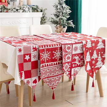 Natal Runner Tabela Xadrez/floco de Neve/Árvore de Impressão Lavável Decorativos toalha de Mesa para Sala de Jantar, Cozinha