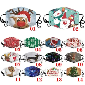 Natal Unisex Impresso Máscaras Árvore De Natal Papai Noel Elk Impressos À Prova De Vento Máscaras Ajustável Respirável E Lavável Máscara 5
