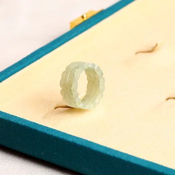 Natural hetian jade branco anéis gravado moiré jóia de gemstone da banda anel de pedras de jade para as mulheres de joalharia de luxo, jóias anéis 3