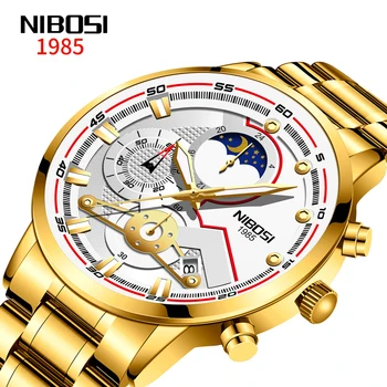 NIBOSI Mens Relógios de Marca de Topo do Esporte Relógio de Luxo de Ouro de Design Masculino Relógio Homens Militar de Aço, Relógios de Quartzo com Cronógrafo