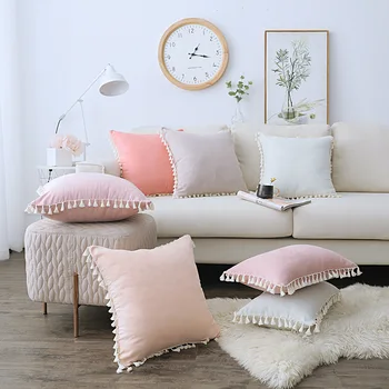 Nordic ins estilo de borla laço capa de almofada shopify dropshipping de camurça travesseiro sólido sofá cor-de-Rosa fronha de almofada