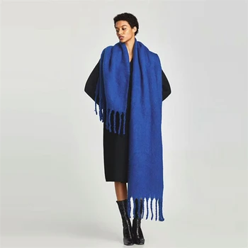 Nova de outono/inverno 2020 cor sólida espessa de borla cashmere imitação simples da moda xale quente cachecol lenço