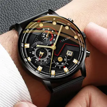 Nova Moda Mens Relógios de Luxo Para Homens de Negócios de Aço Inoxidável da Malha do Calendário de Quartzo Relógio de Pulso Masculino Relógio relógio masculino
