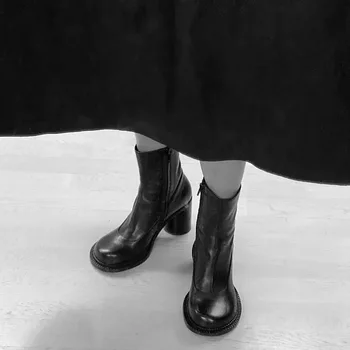 Novas Botas Chelsea Mulheres Rodada Toe Zíper Salto Alto Botas De Inverno Botines Mujer Plataforma Sapatos De Mulher Moda Zapatos De Mulher 2