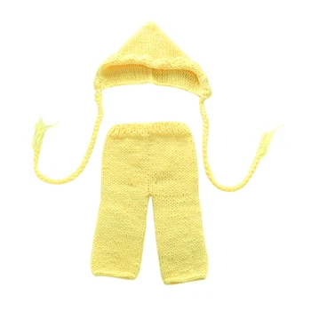 Novo 2 Pcs/Set Bebê Recém-nascido de Crochê, Tricô Amarelo Fotografia Looks com Chapéu de Calças compridas 0